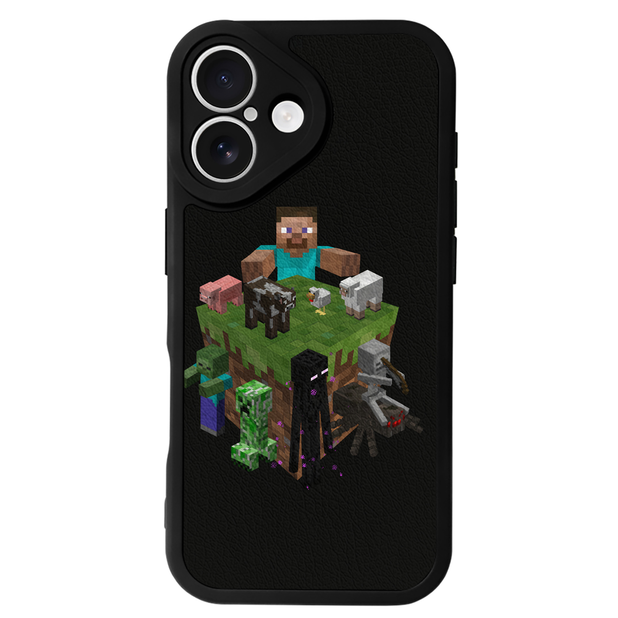 （画像用） マインクラフト ブロックの世界 Minecraft MC Block world 【iPhone 16シリーズ対応】シリコンスマホケース（レザー調） 材質：シリコン